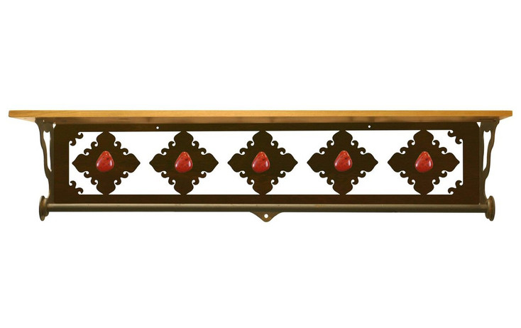 34" Red Jasper Stone Metal Towel Bar with Alder Wood Top Wall Shelf