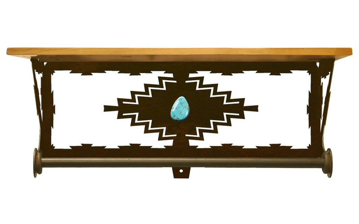 20" Desert Diamond Turquoise Metal Towel Bar with Alder Wood Top Shelf