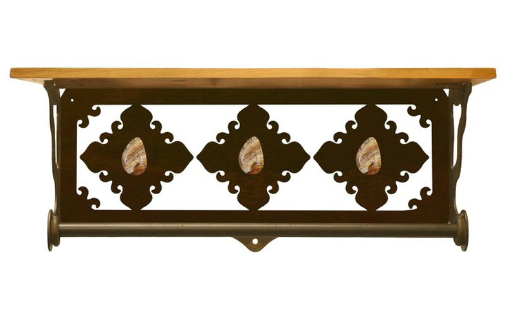 20" Picture Jasper Stone Metal Towel Bar w/ Alder Wood Top Wall Shelf