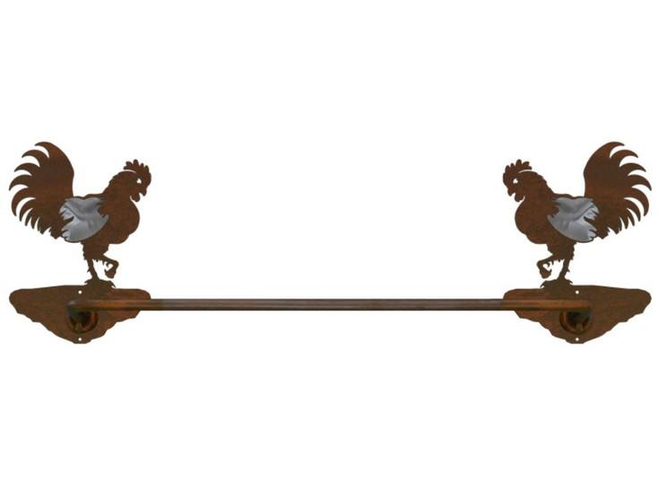 18" Burnished Rooster Metal Towel Bar