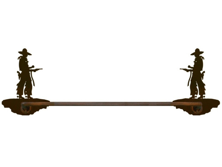 18" Cowboy Holding Pistol Metal Towel Bar