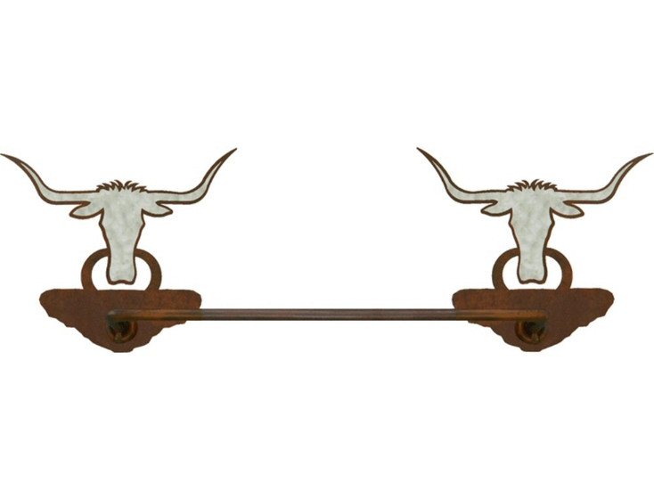 27" Burnished Longhorn Steer Metal Towel Bar