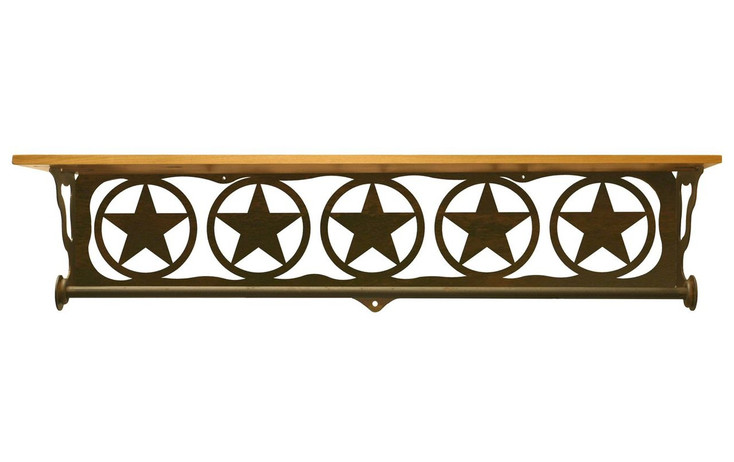 34" Texas Star Scene Metal Towel Bar with Alder Wood Top Wall Shelf