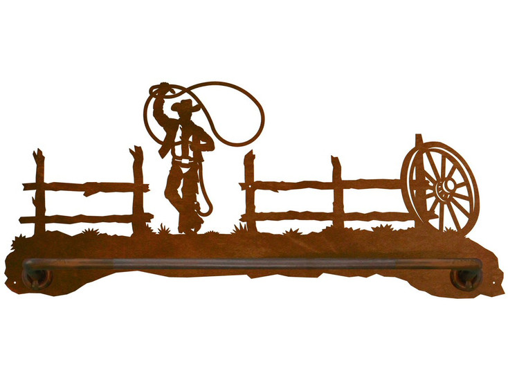 18" Cowboy Roping Scenic Metal Towel Bar