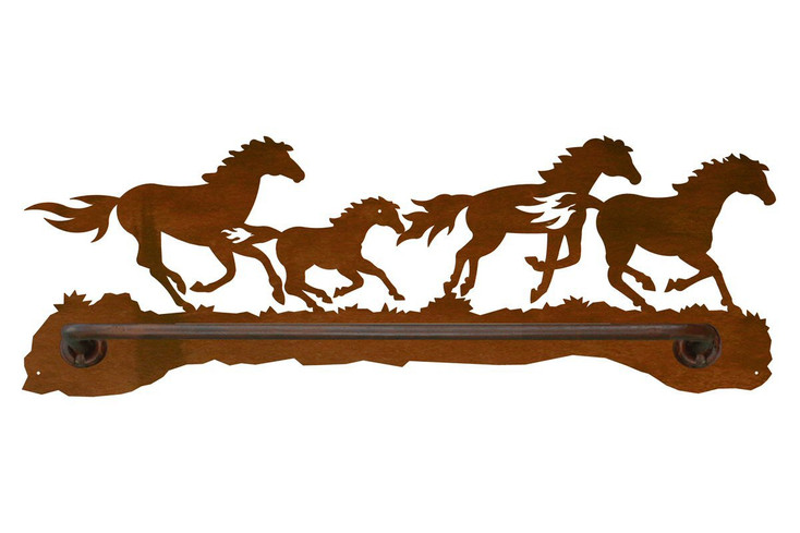 18" Running Wild Horses Metal Towel Bar