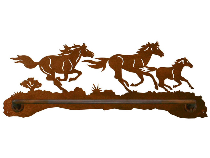 18" Running Wild Horses Scenic Metal Towel Bar