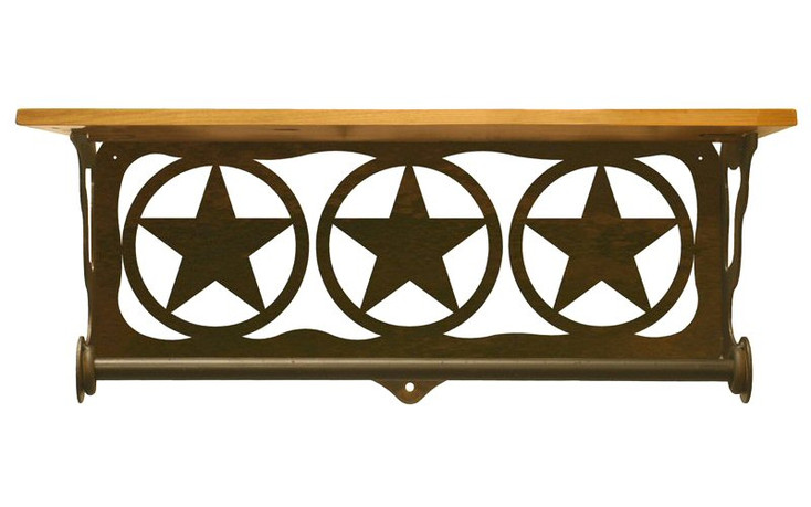 20" Texas Star Scene Metal Towel Bar with Alder Wood Top Wall Shelf