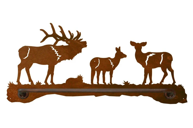 18" Elk Family Metal Towel Bar