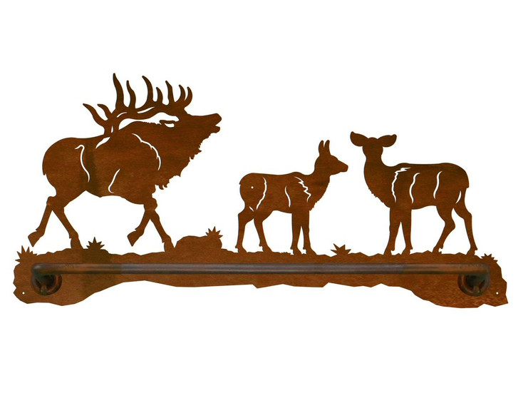 18" Elk Family Scenic Metal Towel Bar