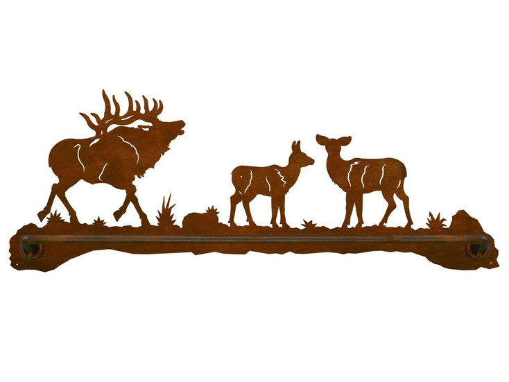 27" Elk Family Scenic Metal Towel Bar