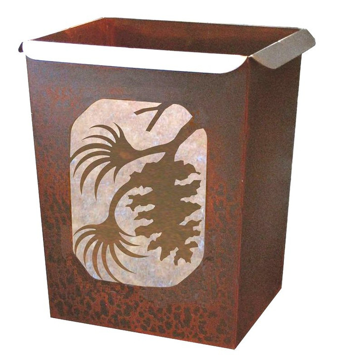Pine Cone Metal Wastebasket Trash Can