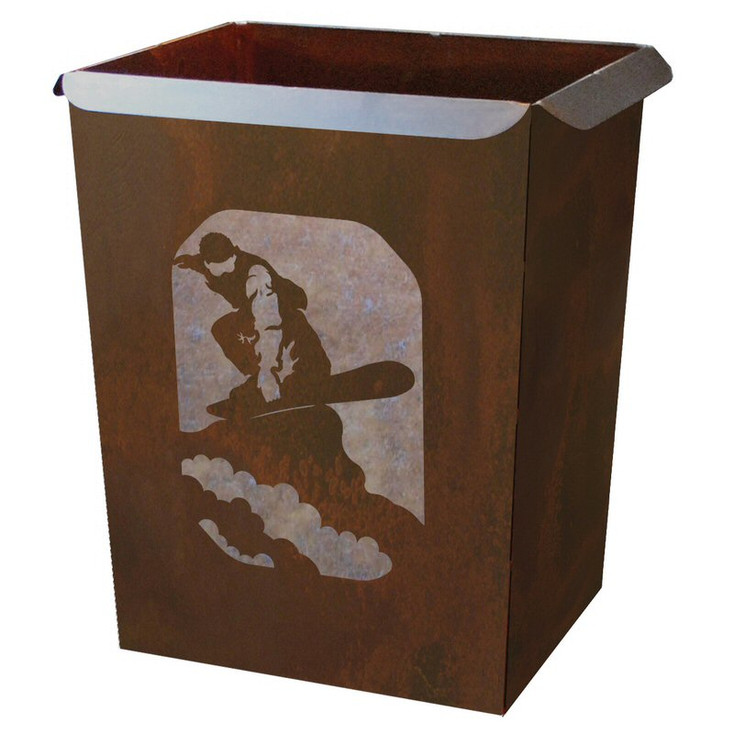 Snowboarder Metal Wastebasket Trash Can
