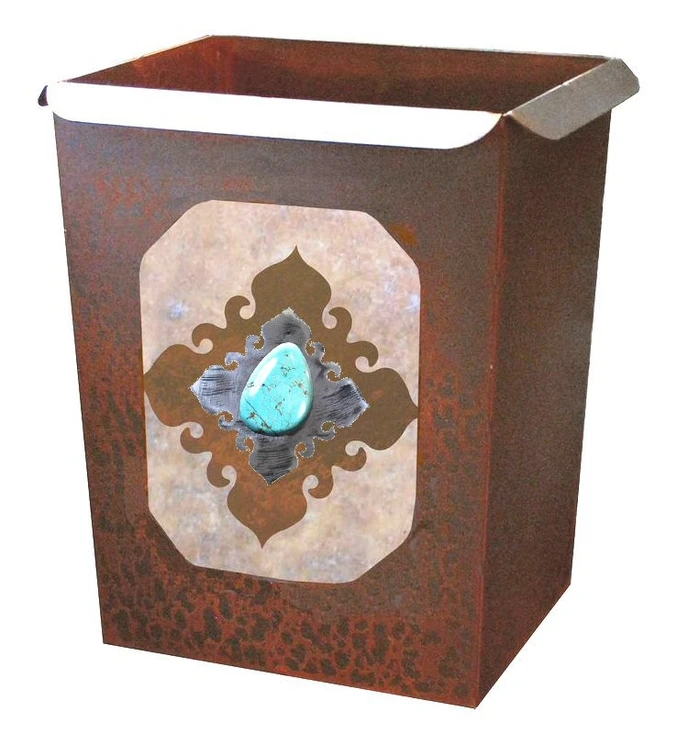 Turquoise Stone Metal Wastebasket Trash Can
