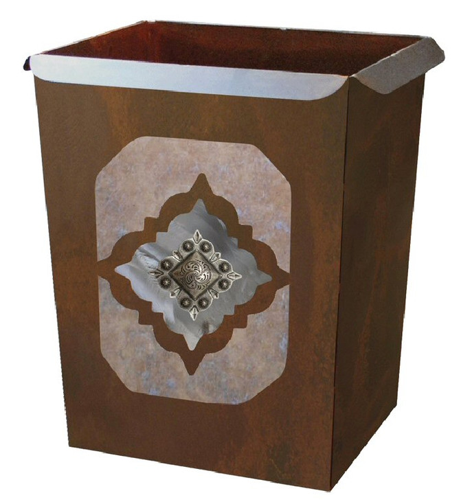 Diamond Silver Concho Metal Wastebasket Trash Can