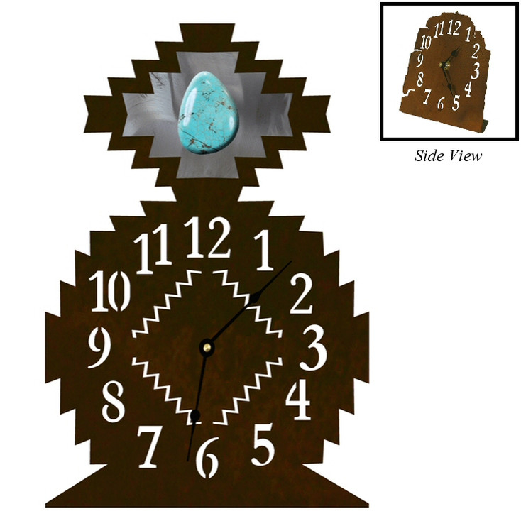 Desert Diamond with Turquoise Stone Metal Table Clock