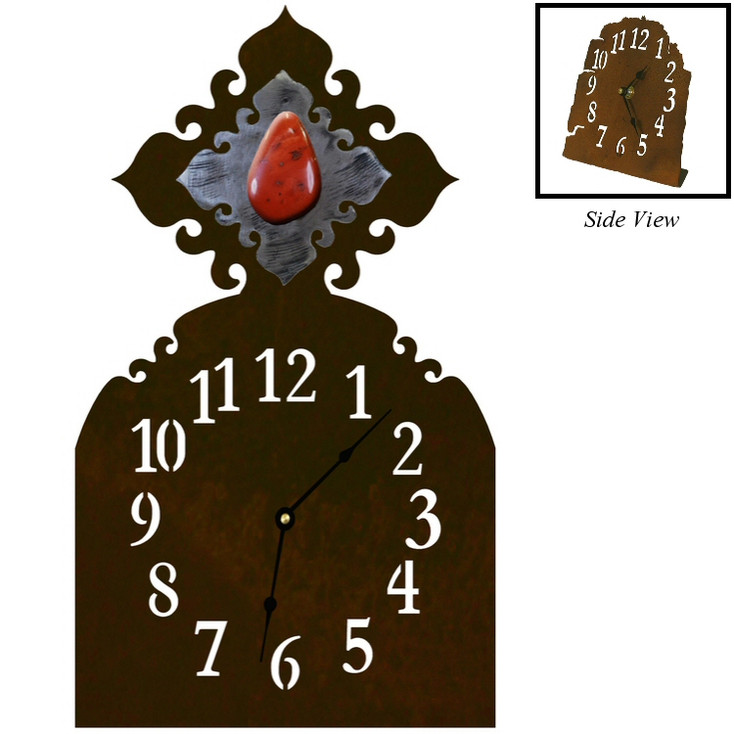 Red Jasper Stone Metal Table Clock