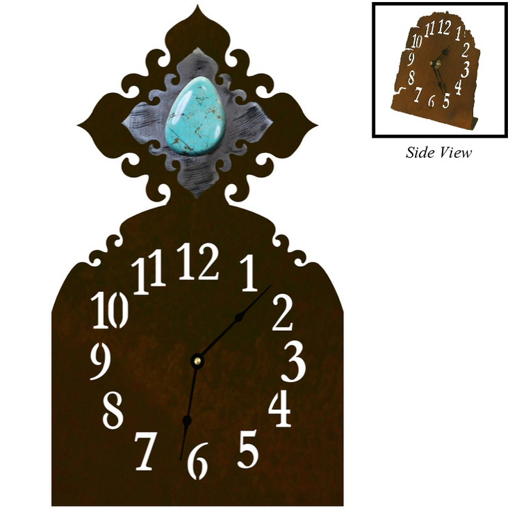 Turquoise Stone Metal Table Clock