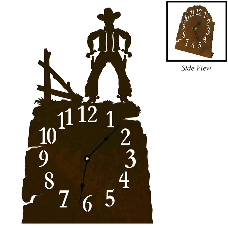 Cowboy Drawing Pistol Metal Table Clock