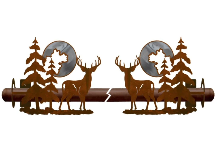Burnished Deer and Pine Trees Metal Curtain Rod Holders