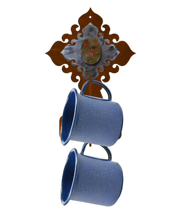 Burnished Unakite Stone Metal Mug Holder Wall Rack