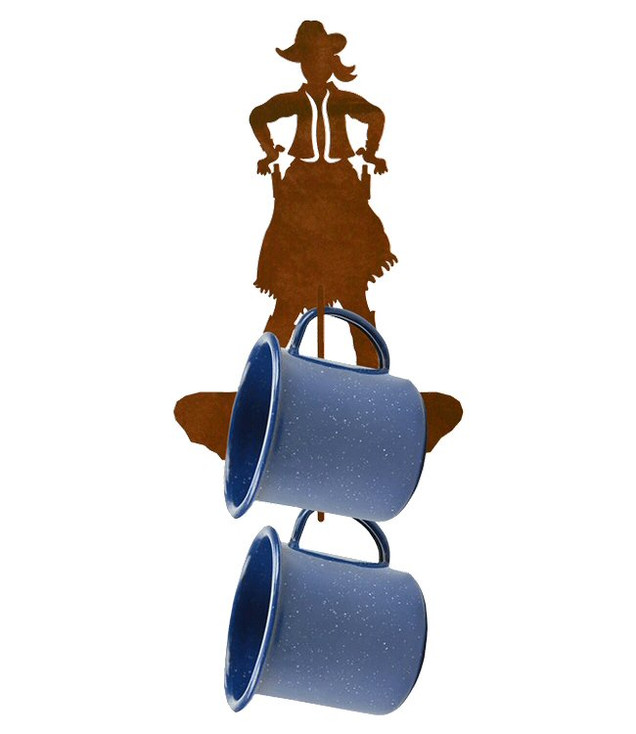 Cowgirl Metal Mug Holder Wall Rack
