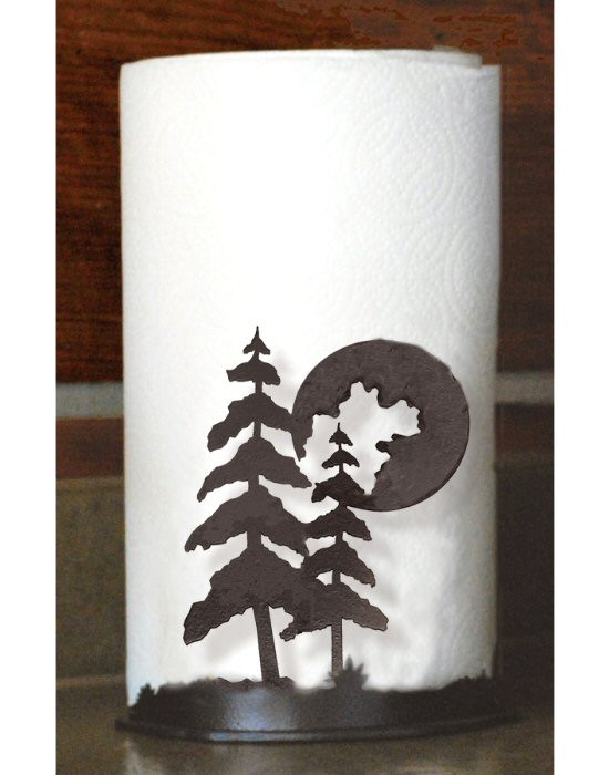 Moon and Pine Trees Metal Paper Towel Holder