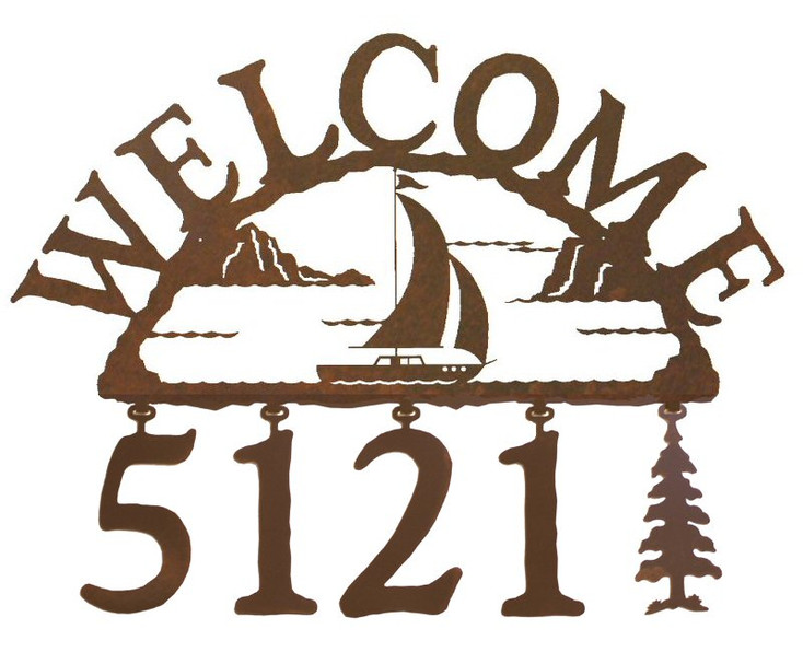 Sail Boat Metal Address Welcome Sign