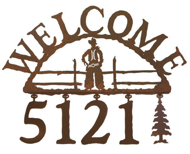 Cowboy Metal Address Welcome Sign