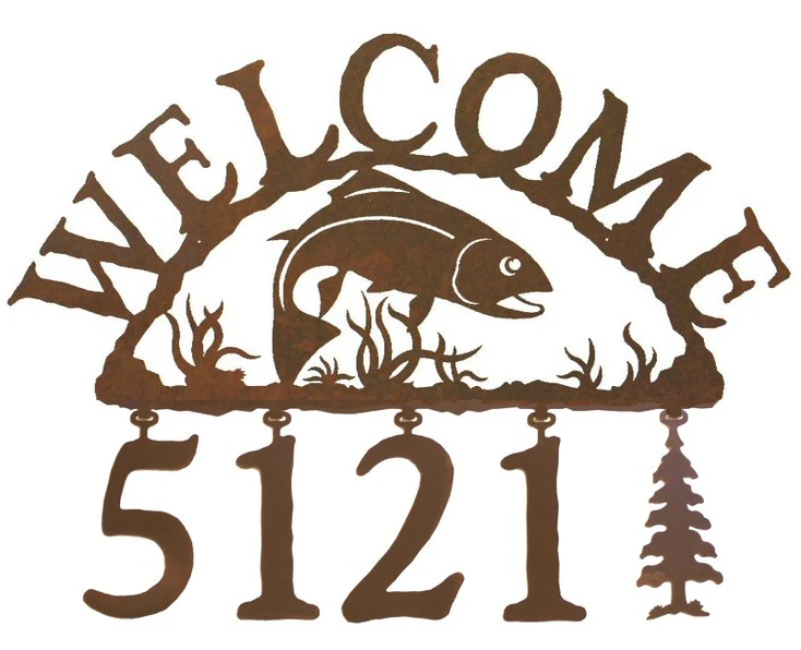 Trout Fish Metal Address Welcome Sign