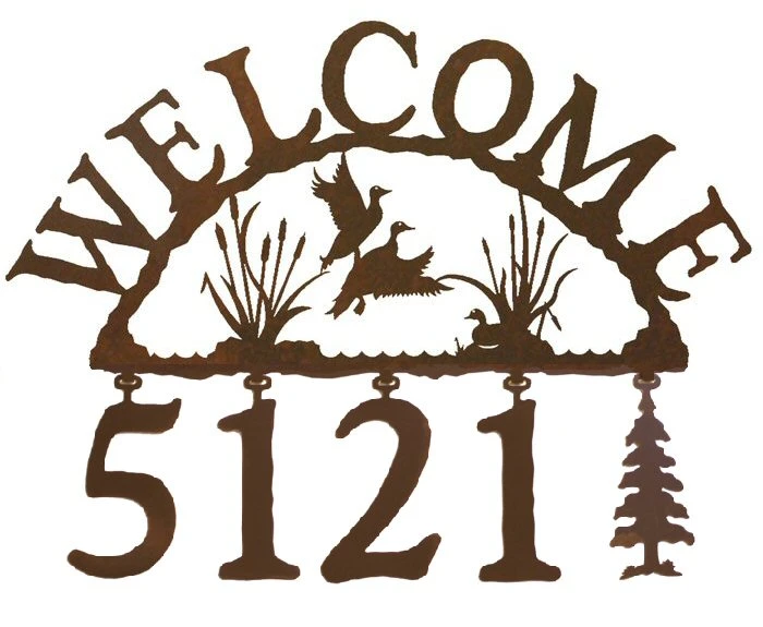 Ducks in the Cattails Metal Address Welcome Sign