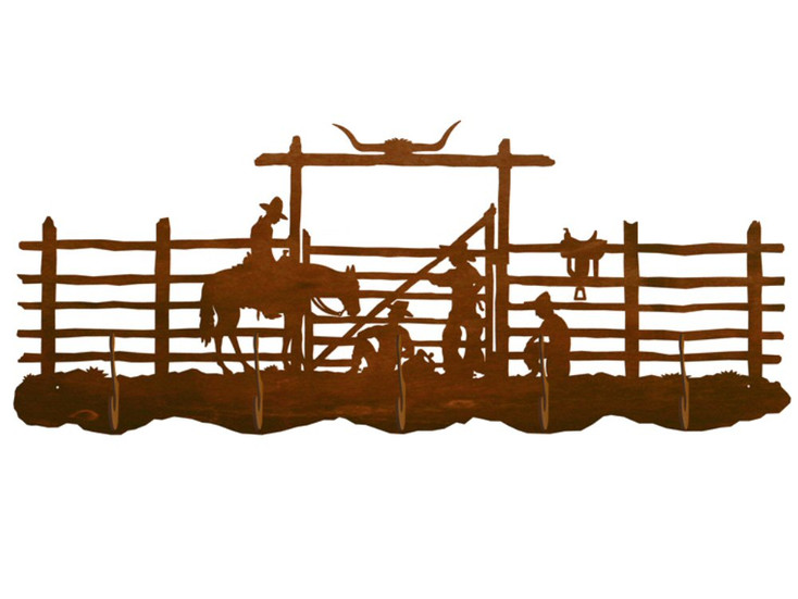 Cowboy Corral Scenic Five Hook Metal Wall Coat Rack