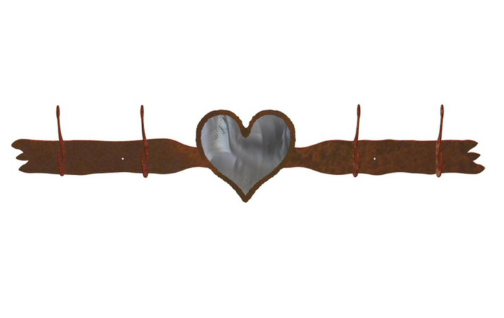 Burnished Heart Four Hook Metal Wall Coat Rack