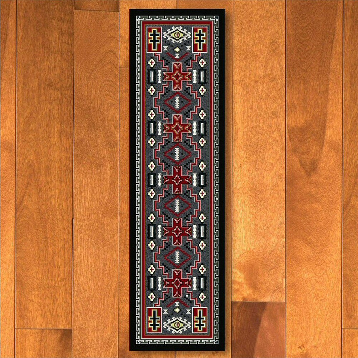 2' x 8' Double Cross Gray Southwest Rectangle Runner Rug