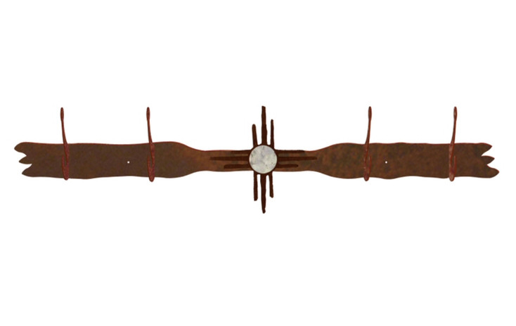 Burnished New Mexico Sun Four Hook Metal Wall Coat Rack