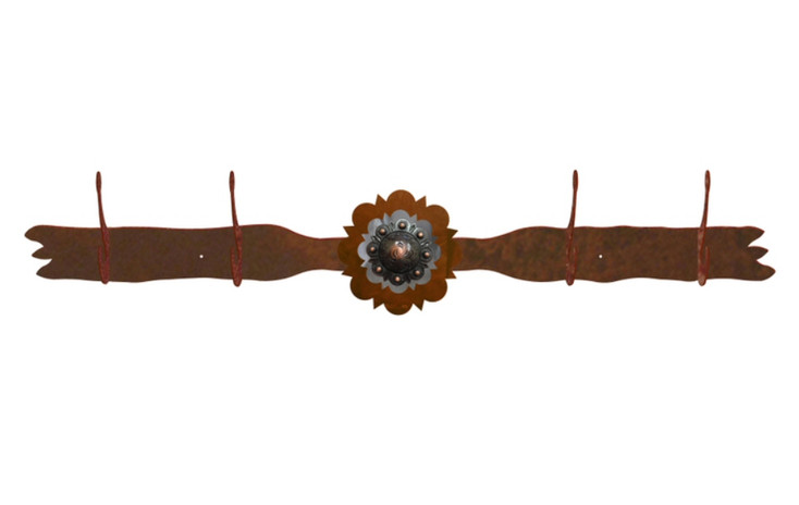 Burnished Round Copper Berry Concho Four Hook Metal Wall Coat Rack