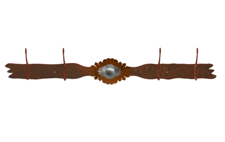 Burnished Sunburst Concho Four Hook Metal Wall Coat Rack