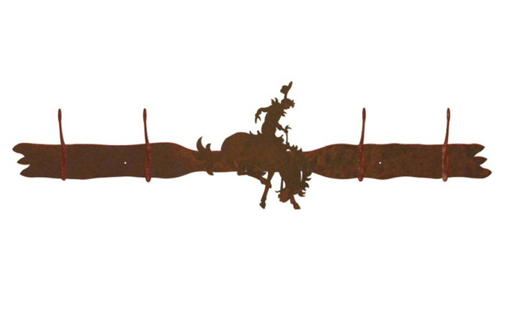 Bucking Bronco Rider Four Hook Metal Wall Coat Rack