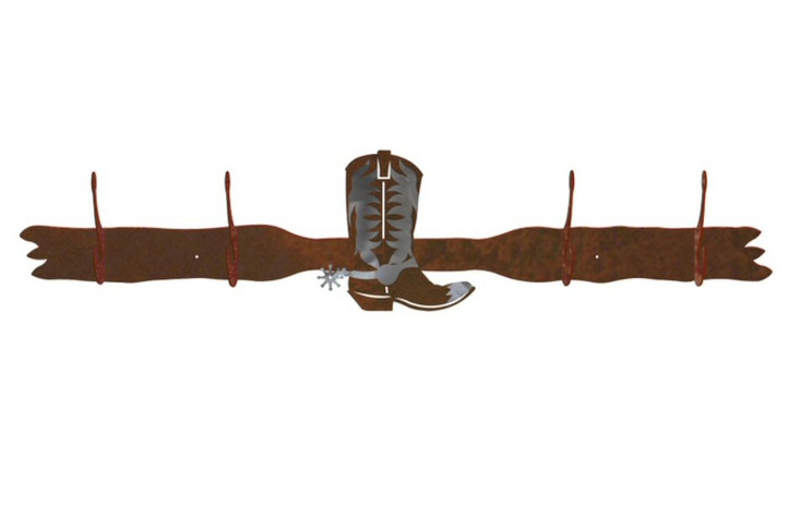 Burnished Cowboy Boot Four Hook Metal Wall Coat Rack