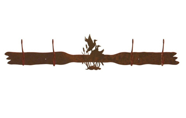 Ducks in the Cattails Four Hook Metal Wall Coat Rack