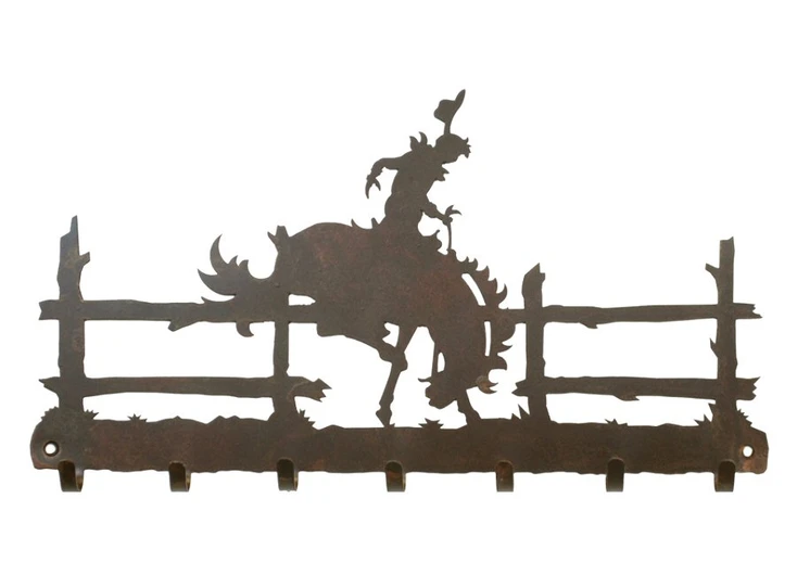 Bucking Bronco Rider Metal Wall Key Rack