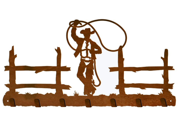 Cowboy Roping Metal Wall Key Rack