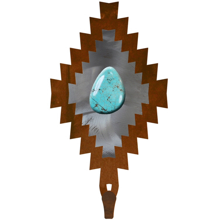 Desert Diamond with Turquoise Stone Large Single Metal Wall Hook