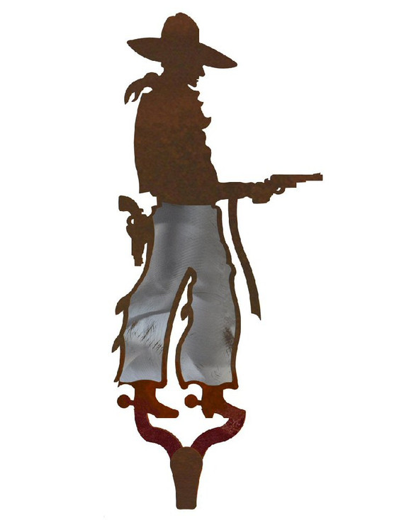 Cowboy with Pistol Burnished Large Single Metal Wall Hook