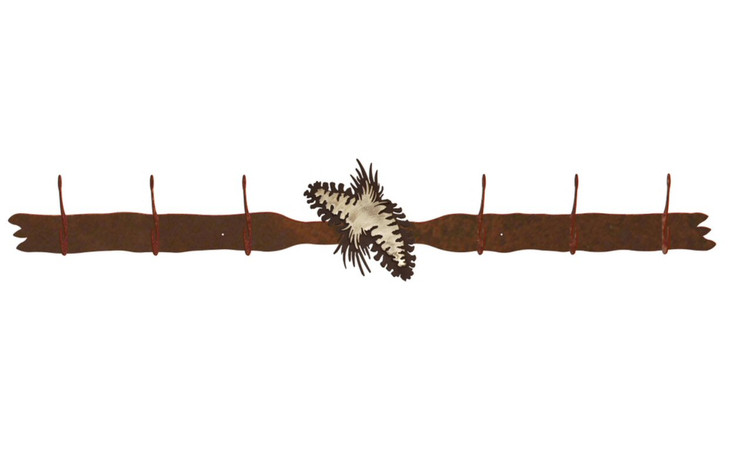 Burnished Pine Cones Six Hook Metal Wall Coat Rack