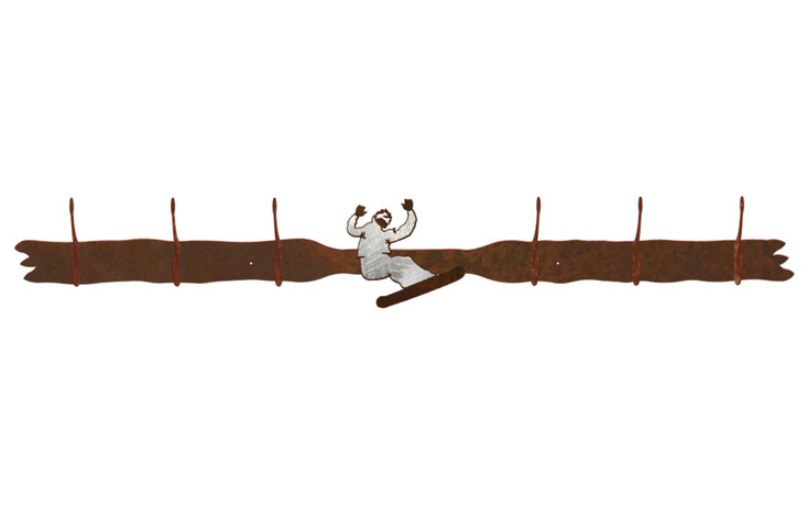 Burnished Snowboarder Six Hook Metal Wall Coat Rack