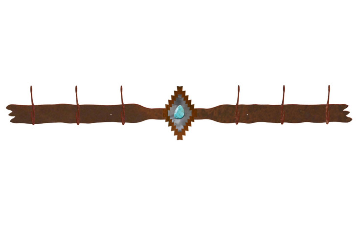 Burnished Desert Diamond with Turquoise Stone Six Hook Metal Coat Rack