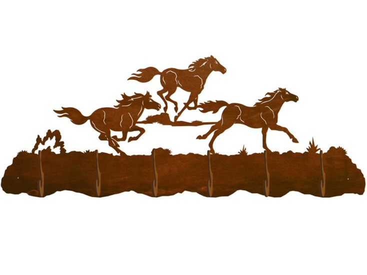 Running Wild Horses Scenic Six Hook Metal Wall Coat Rack