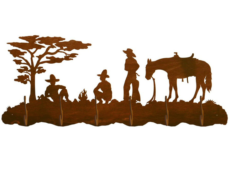 Cowboy Camp Scenic Six Hook Metal Wall Coat Rack