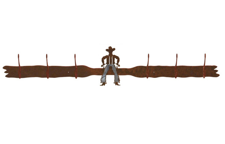 Burnished Cowboy Drawing Pistol Six Hook Metal Wall Coat Rack
