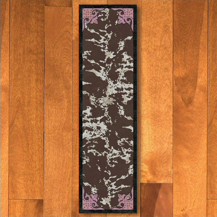 2' x 8' Fancy Cowhide Brown and Pink Western Rectangle Runner Rug